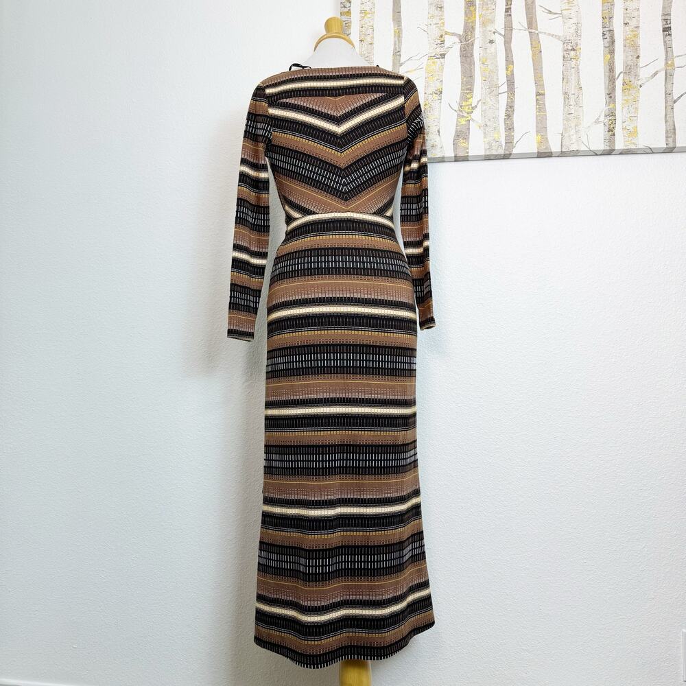 Anthropologie Maeve Striped Wrap Midi Dress Brown Black XS - Picture 6 of 8